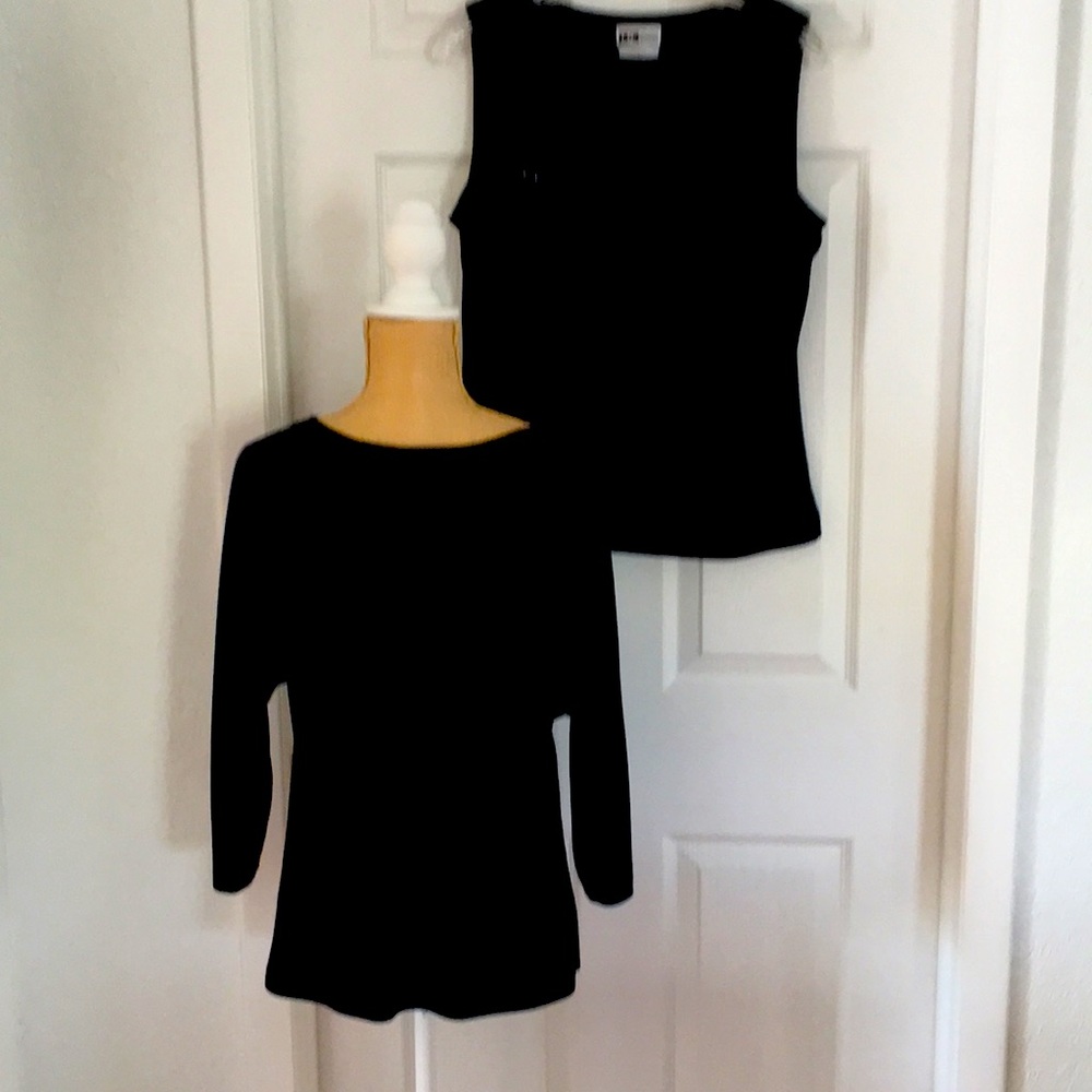 Two I.N. Studio Black Velvet TOPS - one 3/4 sleeve & other one is beaded tank.
